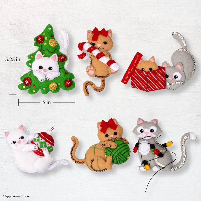 Bucilla, Frisky Kitties, Felt Applique 6 Piece Ornament Making Kit, Perfect for Holiday DIY Arts and Crafts, 89643E - Image 2