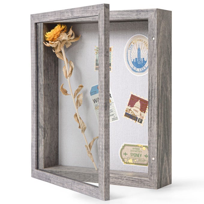 8x10 Shadow Box Frame with Linen Back Sturdy Memory Display Case of Flower Pictures Medals and More Rustic Gray