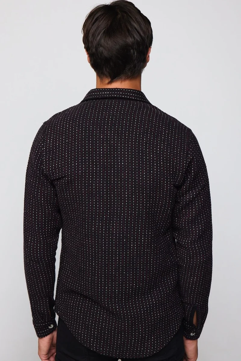 تودورس Slim Fit Striped Flap Double Pocket Men's Shirt