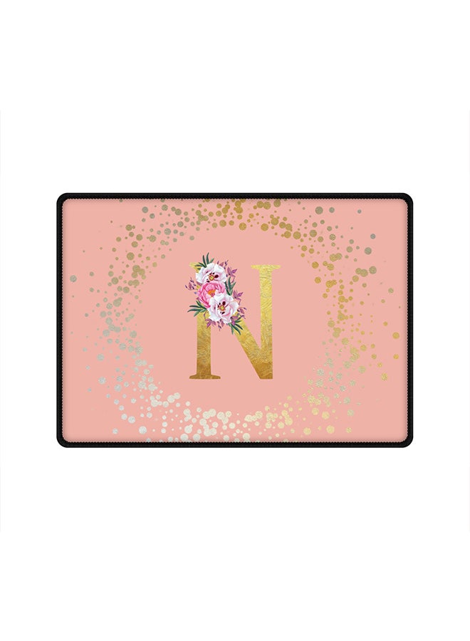 Stylizedd Designer Gaming Mouse Pad Anti-Skid Mousepad Large Keyboard Mouse Pad Desk Mat Custom Monogram Initial Letter Floral Pattern Alphabet - N(Rose Pink) - Image 1