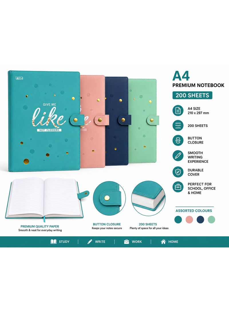 1-Piece A4 Size Journal Notebook WIth Button Closure