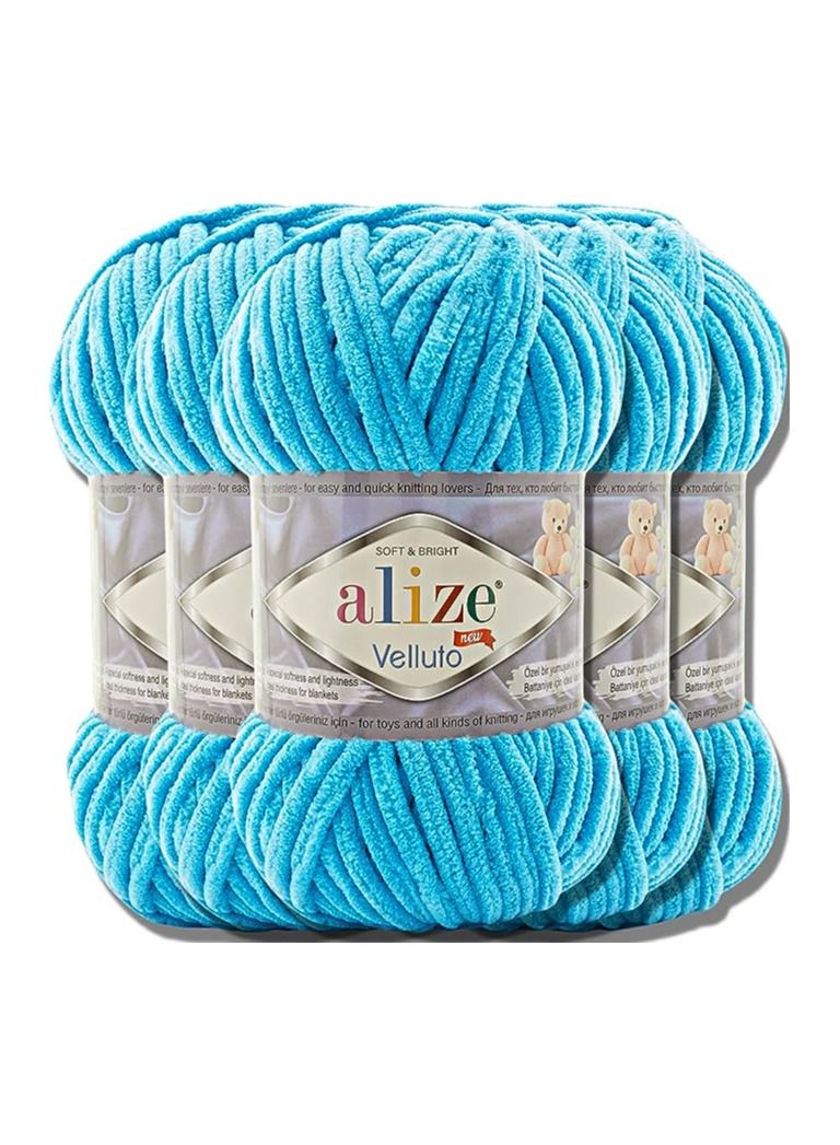 خيوط اليزا قطيفه غزل  صوف الاطفال التركي فيلوتو من الشانيل الناعم من هوبي يارن اليز، ضخمة للغاية، مخصصة للحياكة اليدوية وللكروشيه، كرة مقاس XXL لاميجورومي، وزن 100 جرام، مجموعة من 5 قطع (اوشن| 16) - Image 1