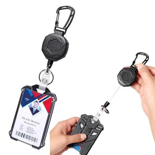 AccuPrints Sumiko Retractable Keychain with ID Card Holder Badge Holder, Heavy Duty Carabiner Keychain with 31.5" Retractable Metal Reel Multitool Carabiner Anti-Lost Key Chain Holder - Image 1