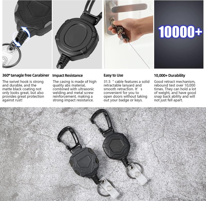 AccuPrints Sumiko Retractable Keychain with ID Card Holder Badge Holder, Heavy Duty Carabiner Keychain with 31.5" Retractable Metal Reel Multitool Carabiner Anti-Lost Key Chain Holder - Image 5