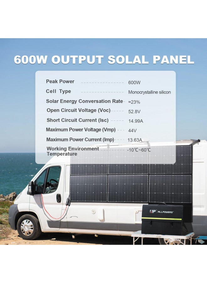 AllPowers ALLPOWERS SP039 600W Monocrystalline Portable Solar Panel Waterproof IP67 RV Solar Panel Kit with 44V Output Foldable Solar Charger for Outdoor Adventures Power Outage Solar Generator  - Image 1