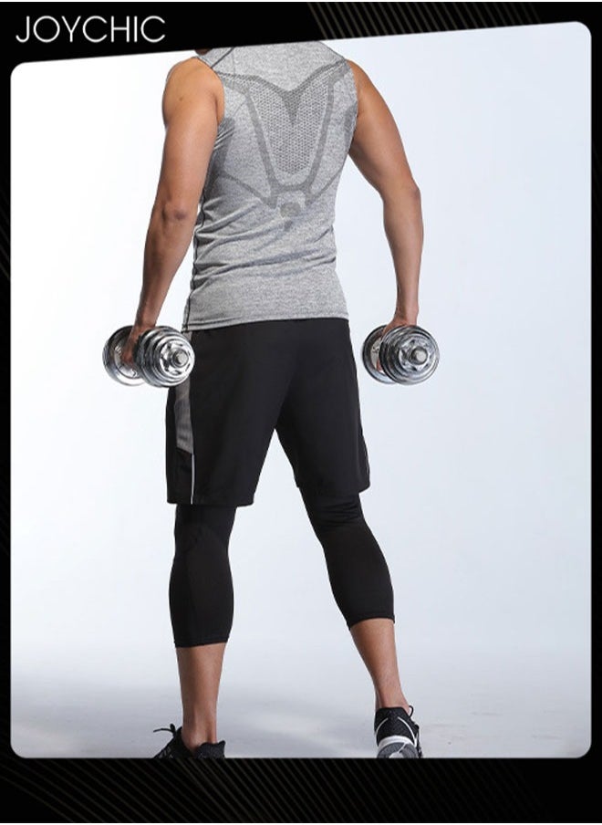 Joychic - Men Sports Vest Quick-drying High-elastic Tights Fitness Basketball Running Training Wide Shoulder T-shirt for All Seasons Grey - Image 1