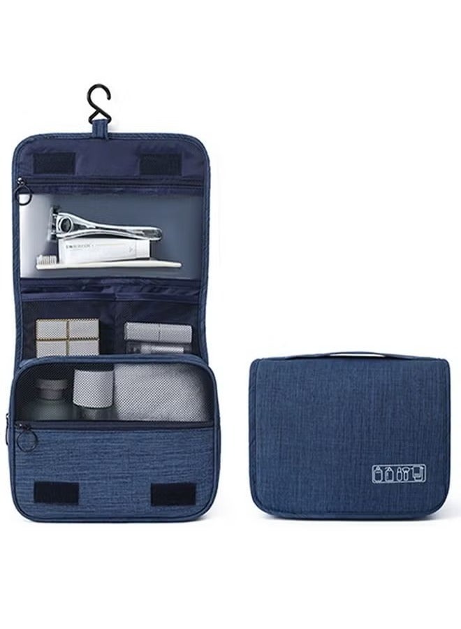 Large Travel Storage Bag Makeup Bag with Hanging Hook, Portable Travel Toiletry Bag, Foldable Dry and Humid Separation Mesh Storage Makeup Bag (Navy Blue) - Image 1