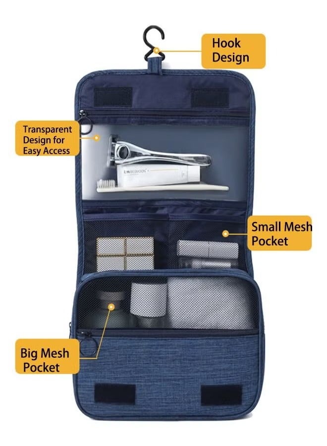 Large Travel Storage Bag Makeup Bag with Hanging Hook, Portable Travel Toiletry Bag, Foldable Dry and Humid Separation Mesh Storage Makeup Bag (Navy Blue) - Image 3