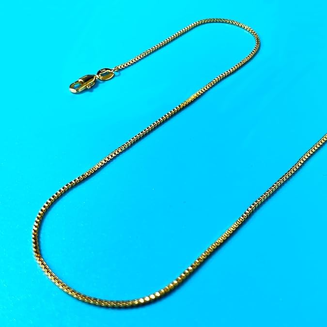 DIFINES 14k Real Yellow Gold Solid 0.65mm Box Link Chain Necklace with Lobster Claw Clasp, Ideal GIfts for Women or Men - 18" - Image 2