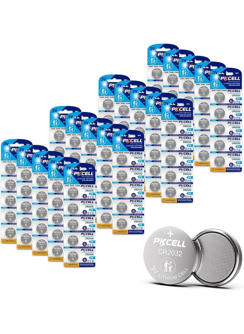 بي كي سيل CR2032 Batteries 100-Pack 2032 Battery CR2032 Lithium 3V Coin Battery | Compatible with Airtag,Key Fob,Tea Light,Scales,Candles - Image 1