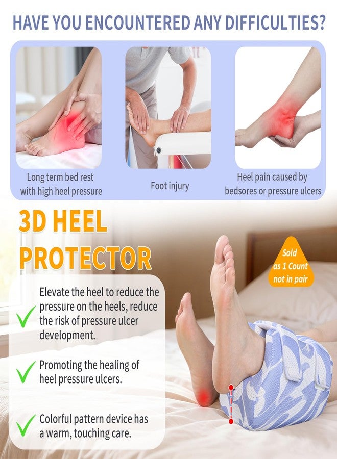 Ehucon 3D Heel Protectors for Pressure Sores with Warm Pattern,Ankle Pillow Foot Support Cushion for Elderly & Bedridden,Use for Home/Hospital Care-Pack of 1PCS (Blue Stripe Pattern) - Image 2