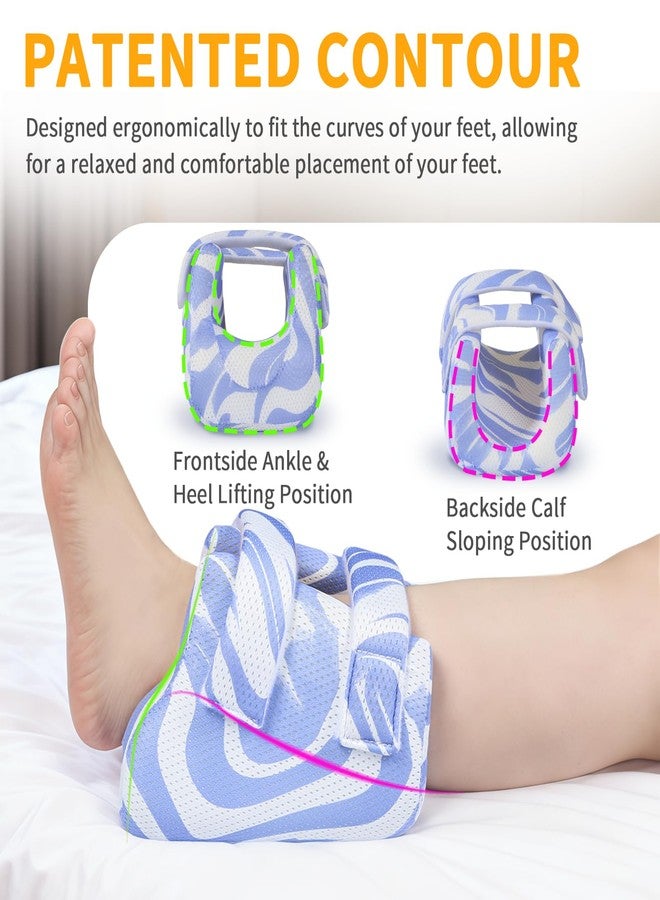 Ehucon 3D Heel Protectors for Pressure Sores with Warm Pattern,Ankle Pillow Foot Support Cushion for Elderly & Bedridden,Use for Home/Hospital Care-Pack of 1PCS (Blue Stripe Pattern) - Image 5