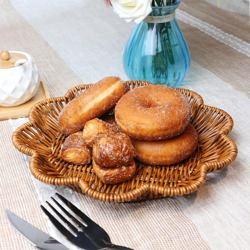 Fvstar 3pcs Poly Wicker Bread Basket,Imitation Woven Fruit Basket Tabletop Tray,Handwoven Oval Food Vegetable Baskets for Serving Display Storage Kitchen Restaurant Market Showcase (Flower) - Image 3