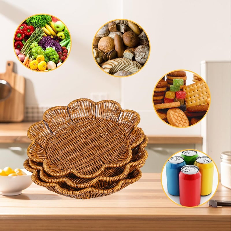 Fvstar 3pcs Poly Wicker Bread Basket,Imitation Woven Fruit Basket Tabletop Tray,Handwoven Oval Food Vegetable Baskets for Serving Display Storage Kitchen Restaurant Market Showcase (Flower) - Image 5