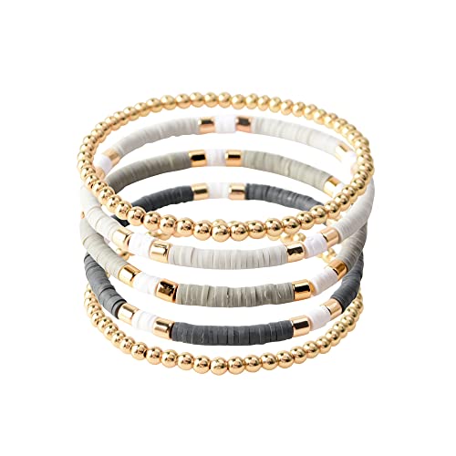GOOJIDS Surfer Heishi Clay Bead Bracelets for Women Bohemian Stackable Gold Plated Beaded Stretch Bracelets Elastic Layering Friendship Bracelets Set Boho Jewelry - Image 1