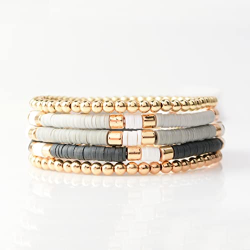 GOOJIDS Surfer Heishi Clay Bead Bracelets for Women Bohemian Stackable Gold Plated Beaded Stretch Bracelets Elastic Layering Friendship Bracelets Set Boho Jewelry - Image 2