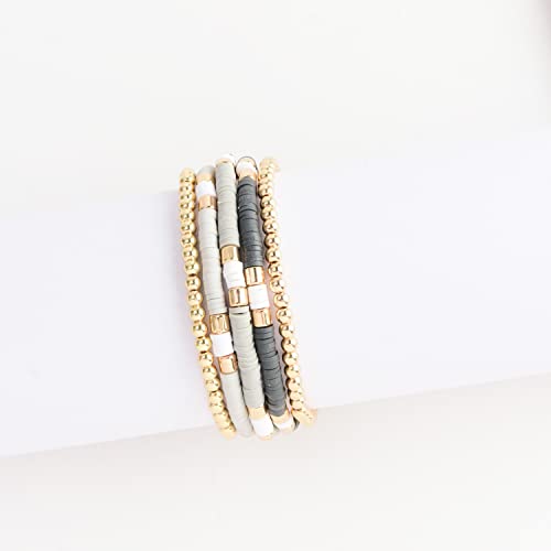 GOOJIDS Surfer Heishi Clay Bead Bracelets for Women Bohemian Stackable Gold Plated Beaded Stretch Bracelets Elastic Layering Friendship Bracelets Set Boho Jewelry - Image 3