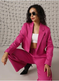 Hubberholme Women's Magenta Cotton Blend Solid Oversized Blazer  - Image 1