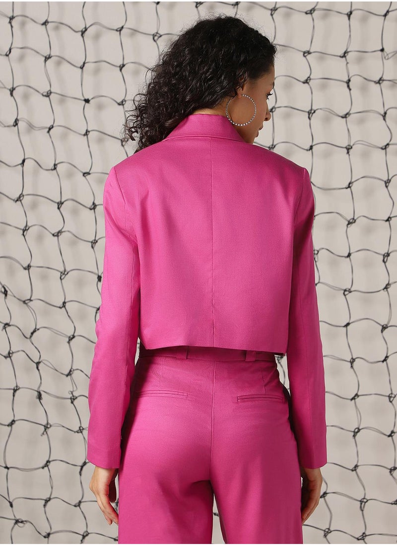 Hubberholme Women's Magenta Cotton Blend Solid Oversized Blazer  - Image 3