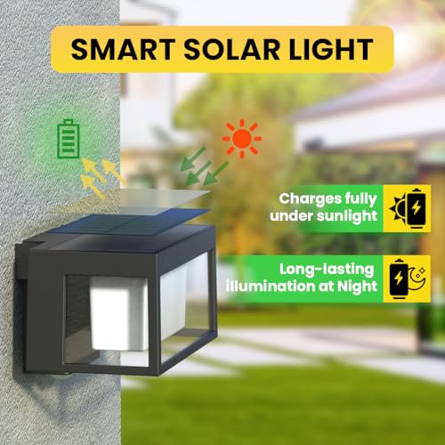 XERGY Glass, Plastic Modern Black Outdoor Solar Wall Light with Motion Sensor, Wall Lanterns Lighting Waterproof for Driveway, Balcony Terrace, Yard - Image 5