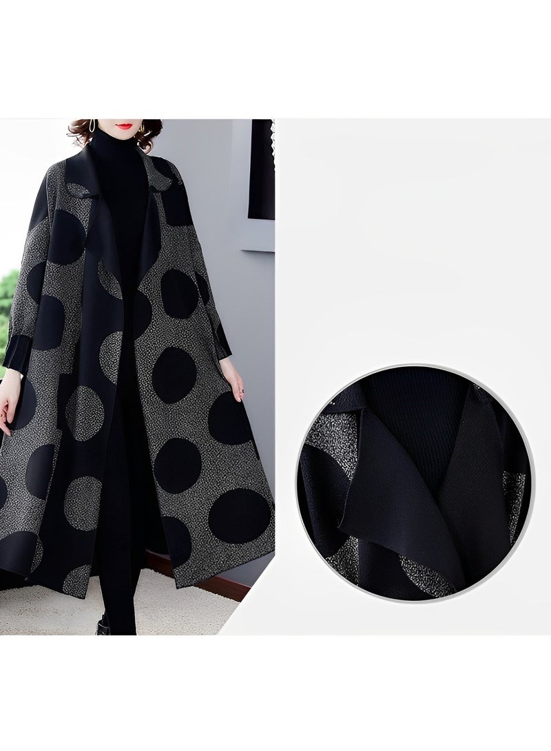 ريوكل معطف نسائي طويل بطبعة مفتوحة من الأمام، معطف كارديجان محبوك بأكمام طويلة وجيوب - Image 2