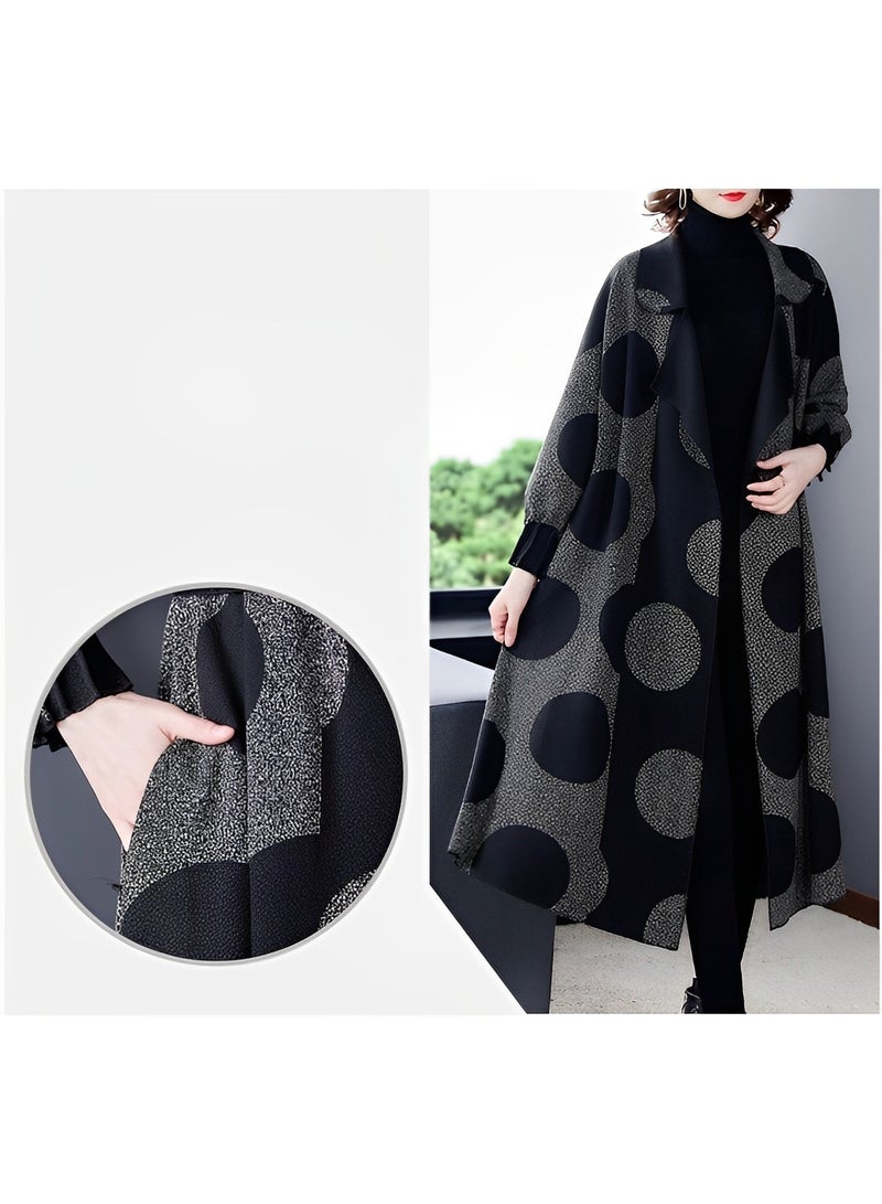 ريوكل معطف نسائي طويل بطبعة مفتوحة من الأمام، معطف كارديجان محبوك بأكمام طويلة وجيوب - Image 3