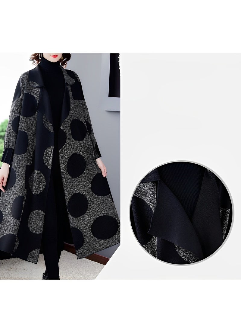REOCLE - Women's Long Coat with Print Open Front Sweater Long Sleeve Casual Knit Lapel Cardigan Coat with Pockets - Image 1