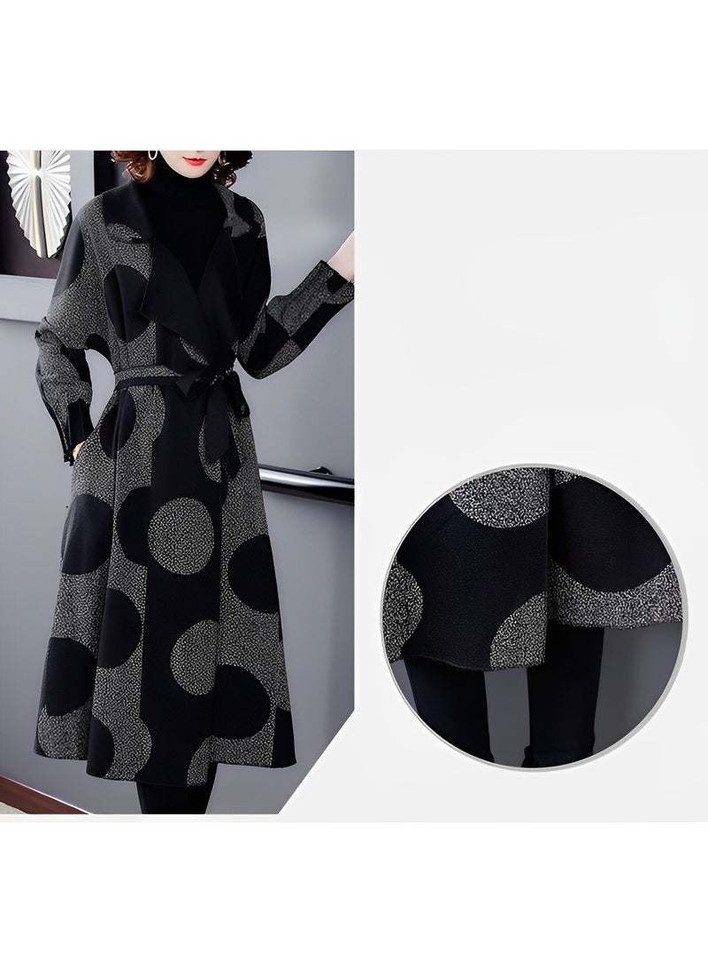 REOCLE - Women's Long Coat with Print Open Front Sweater Long Sleeve Casual Knit Lapel Cardigan Coat with Pockets - Image 1