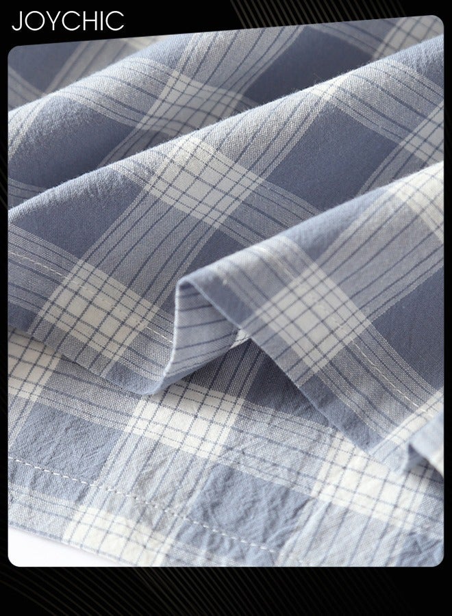 NIBEMINENT Japanese Style Plaid Pajama Bottom Men's Summer Pure Cotton Sweat-absorbent Loose Double-layer Gauze Home Pants  - Image 3