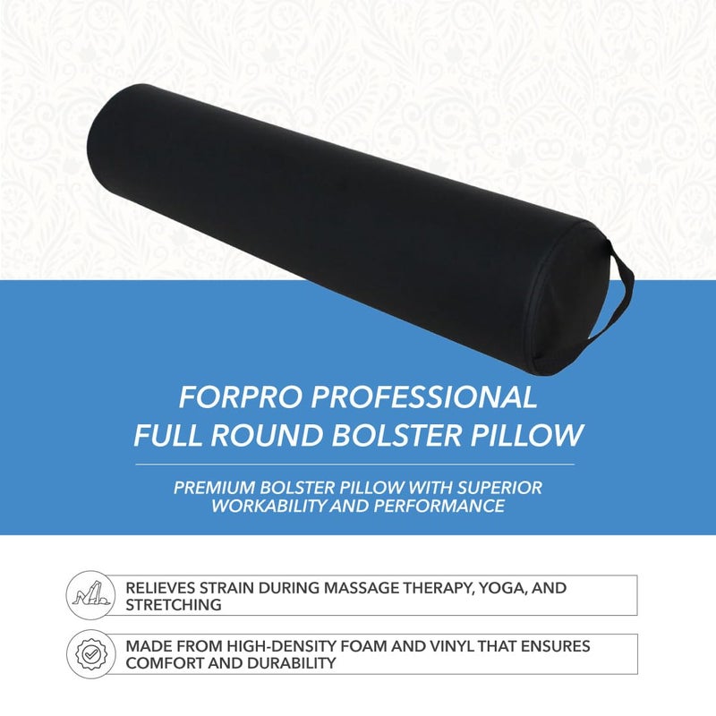 ForPro Professional Collection ForPro Full Round Bolster Pillow, Black, Oil and Stain-Resistant, for Massage and Yoga, 6” R x 26” L - Image 3