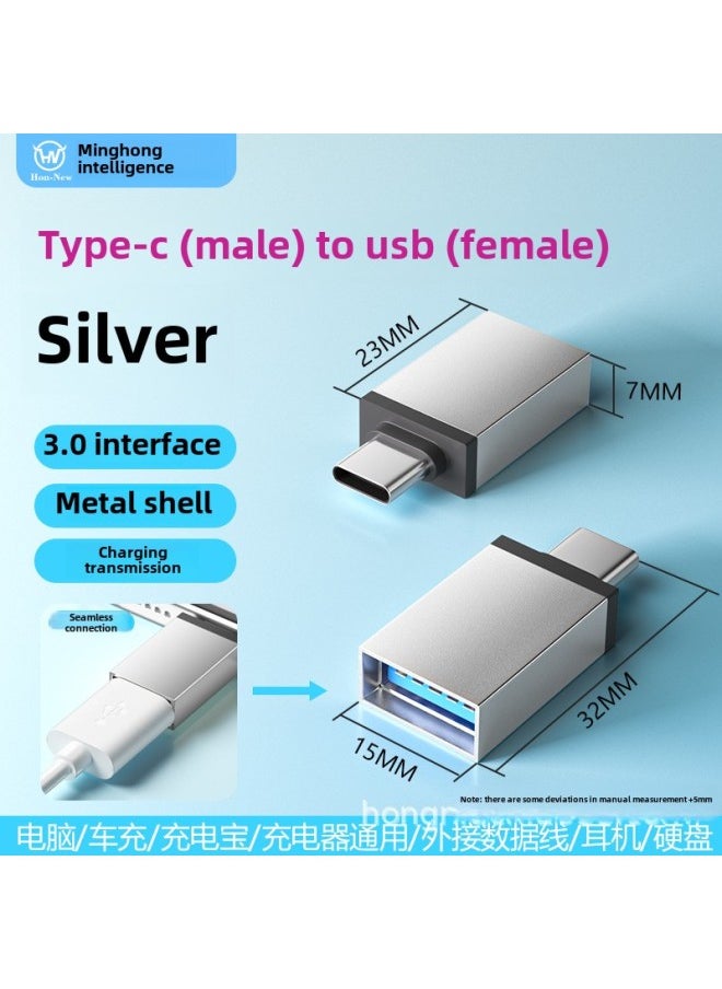 Generic Otg Adapter Converter Usb3.0 For Huawei OPPO Xiaomi Vivo Android Mobile Phone Keyboard And Mouse Handle U Disk-Interface Form:Type-c To Usb3.0 Female Internal Tray Silver Aluminum Shell 32.5 Long  - Image 1