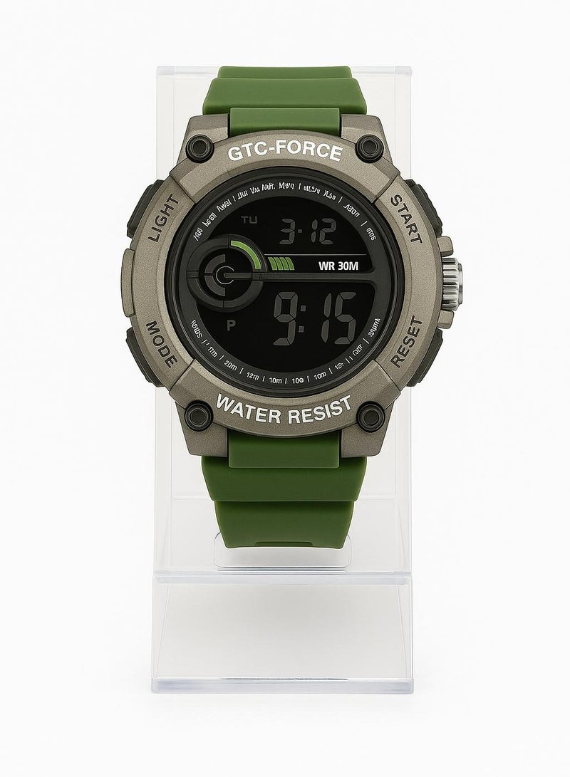 FORCE Men’s Digital Sports Watch – Water Resistant 30M, Green Strap, Multifunctional Display