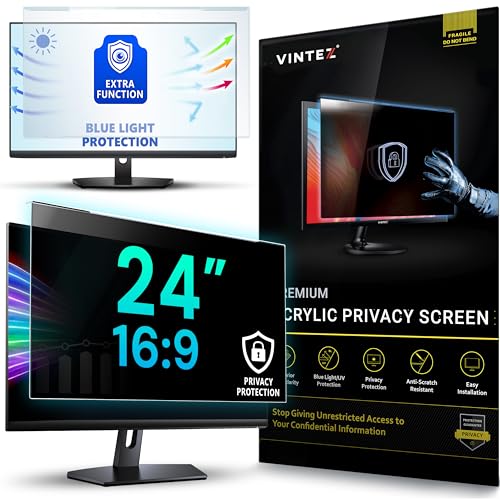 VINTEZ Acrylic 24 Inch Computer Privacy Screen Filter for Widescreen Computer Monitors - 21.2" x 12.6" (540 x 319mm) - Monitor Frame Hanging Type - Image 1