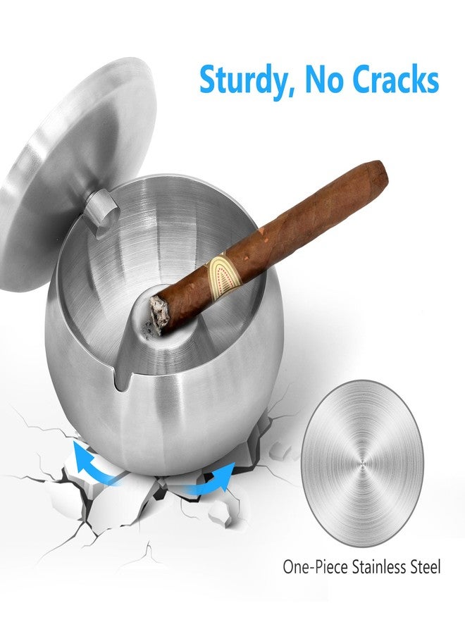 JSVER Stainless Steel Cigar Ashtray with Lids for Home Office Decoration, Outdoor Patio, Balcony (Silver) - Image 3