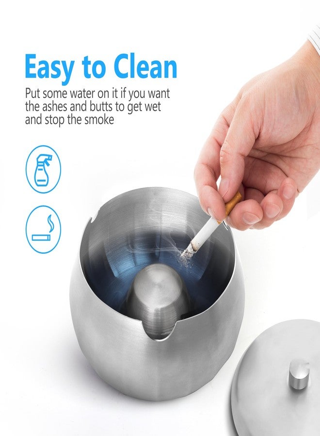 JSVER Stainless Steel Cigar Ashtray with Lids for Home Office Decoration, Outdoor Patio, Balcony (Silver) - Image 4