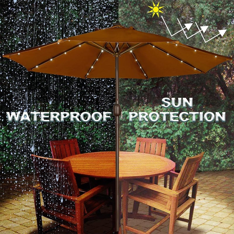 Blissun 9 ft Solar Umbrella 32 LED Lighted Patio Umbrella Table Market Umbrella with Tilt and Crank Outdoor Umbrella for Garden, Deck, Backyard, Pool and Beach, Brown - Image 5