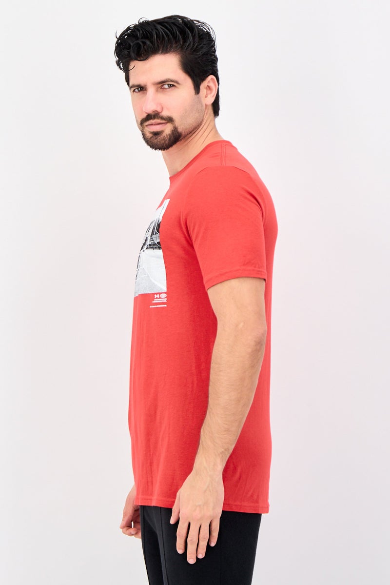 UNDER ARMOUR تي شيرت رجالي فضفاض بأكمام قصيرة للخارج، أحمر - Image 3