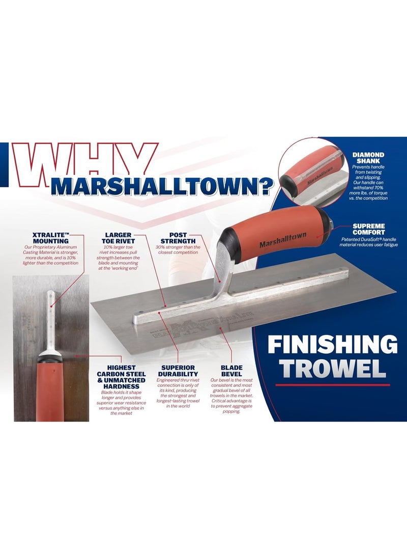 MARSHALLTOWN Marshalltown Finishing Trowel, 16 by 4 Inch, Perfect for Spackling, Sheetrock, Stucco, Concrete, EIFS and More, DuraSoft Curved Handle, High Carbon Steel Blade, Xtralite Mounting, MXS66D  - Image 5