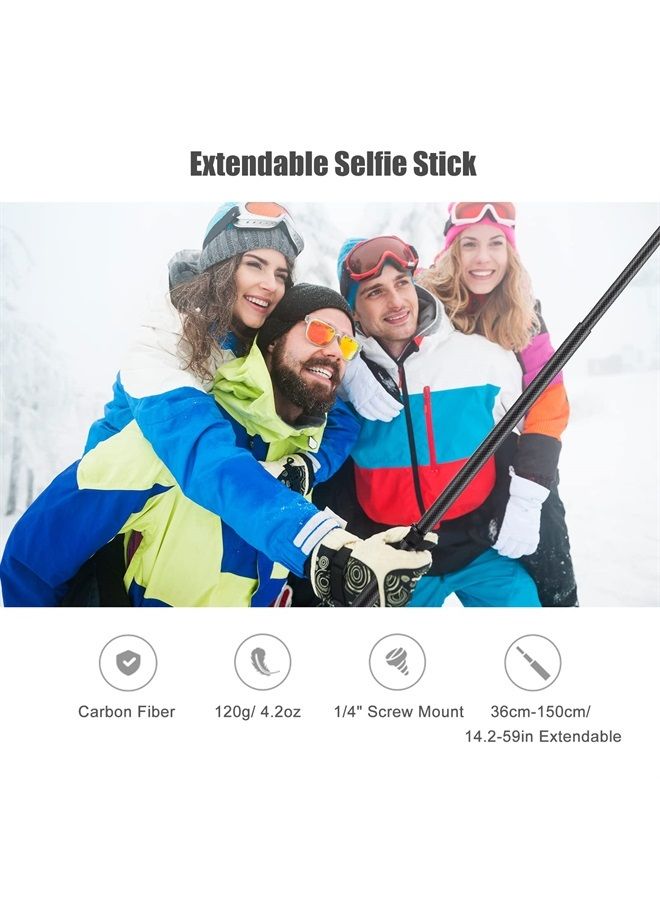 ANDOER Portable Selfie Stick Carbon Fiber Stand Camera Bracket 1/4 Inch Screw Mount 36cm-150cm/14.2in-59in Adjustable Length Compatible with X2/ X3 - Image 2