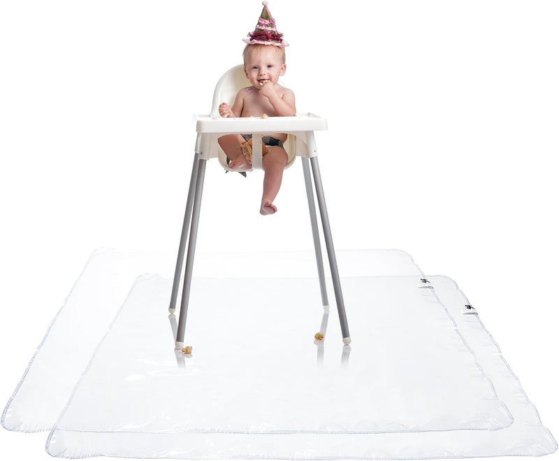 Graco Under High Chair Mat - Clear, Waterproof & Washable Plastic Food/Spill Catcher - 50" Eating, Painting & Art Floor Cover, Clear (Pack of 2) - Image 1