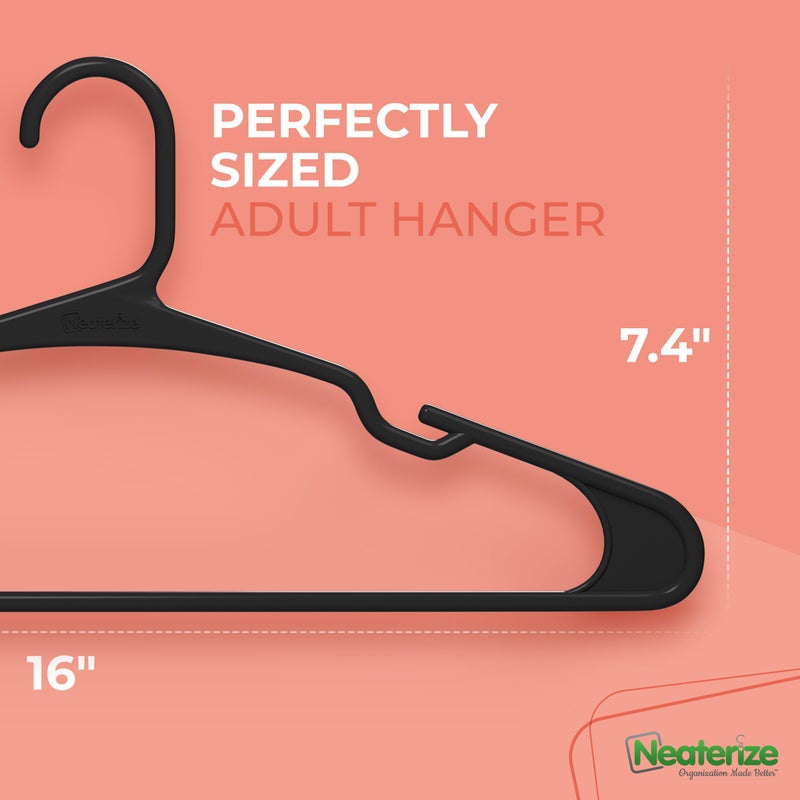 NEATERIZE Clothes Hangers Plastic 100 Pack for Adults - Plastic Hangers, The Perfect Coat Hanger and Space Saving Clothes Hangers for Closet - Black Hangers - Image 2