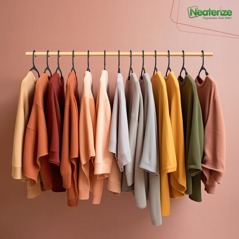 NEATERIZE Clothes Hangers Plastic 100 Pack for Adults - Plastic Hangers, The Perfect Coat Hanger and Space Saving Clothes Hangers for Closet - Black Hangers - Image 5