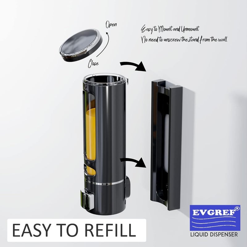 EVGREF Wall Mounted soap Shampoo Liquid Dispenser (400 ML, Black)(Pack of 4) - Image 3