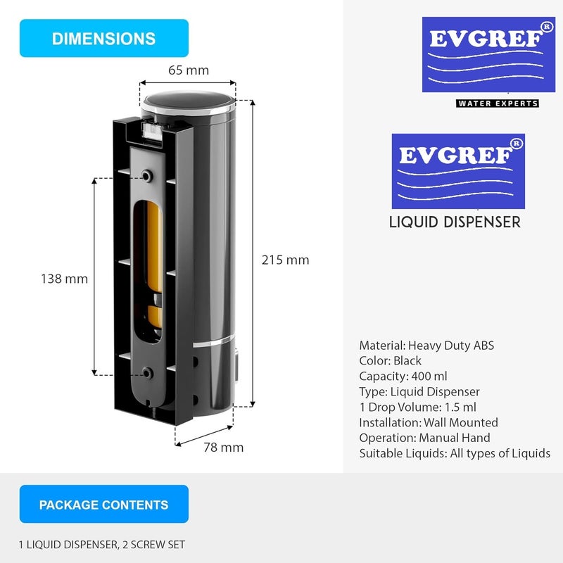 EVGREF Wall Mounted soap Shampoo Liquid Dispenser (400 ML, Black)(Pack of 4) - Image 2