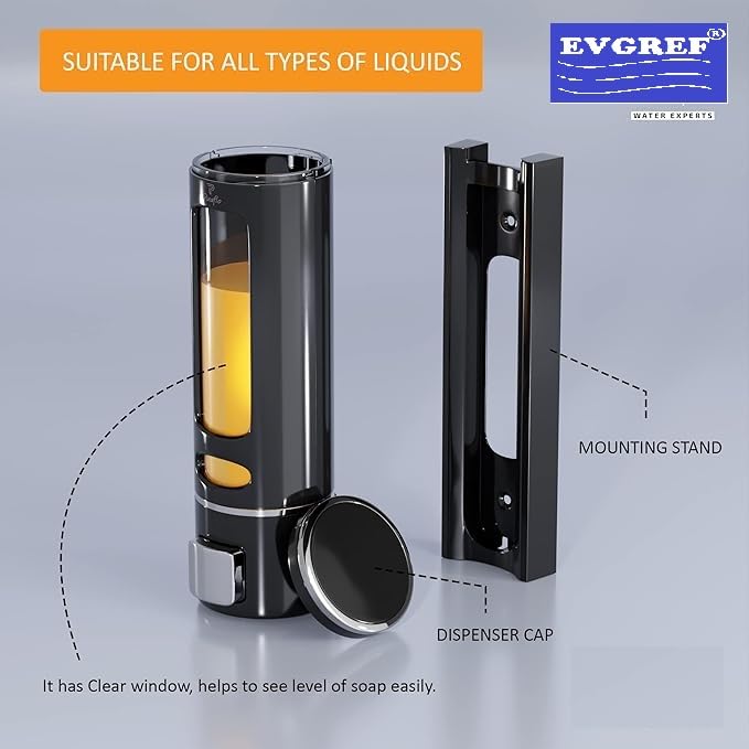 EVGREF Wall Mounted soap Shampoo Liquid Dispenser (400 ML, Black)(Pack of 4) - Image 5