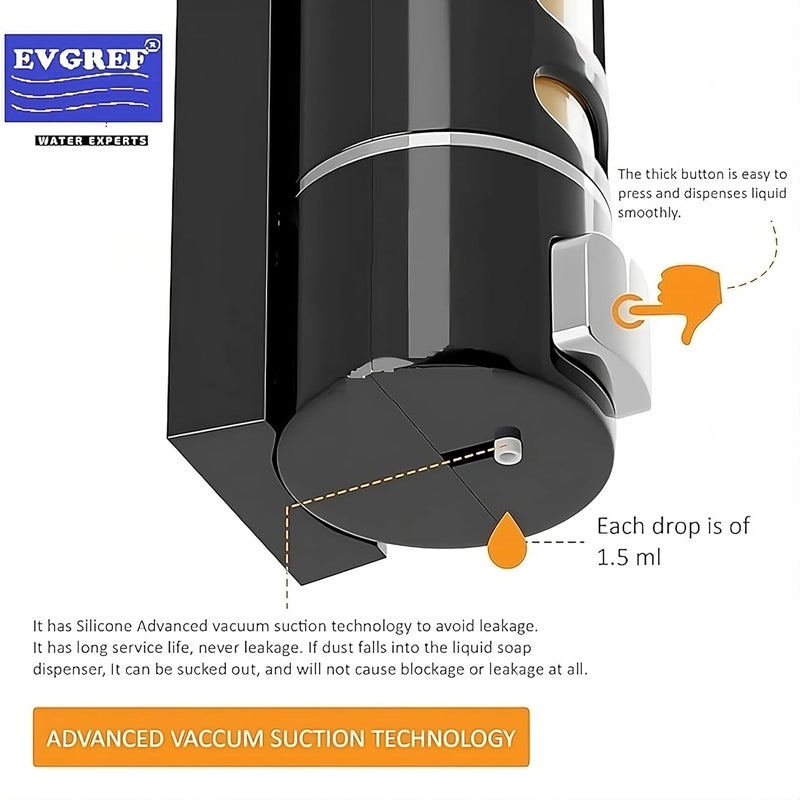 EVGREF Wall Mounted soap Shampoo Liquid Dispenser (400 ML, Black)(Pack of 4) - Image 4