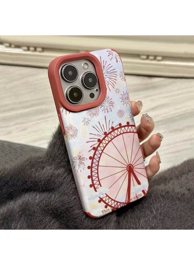Temu A new luxury phone case made of shock-resistant faux leather with a skin-friendly design, featuring a Ferris wheel and fireworks pattern, compatible with iPhone 14 Pro Max.