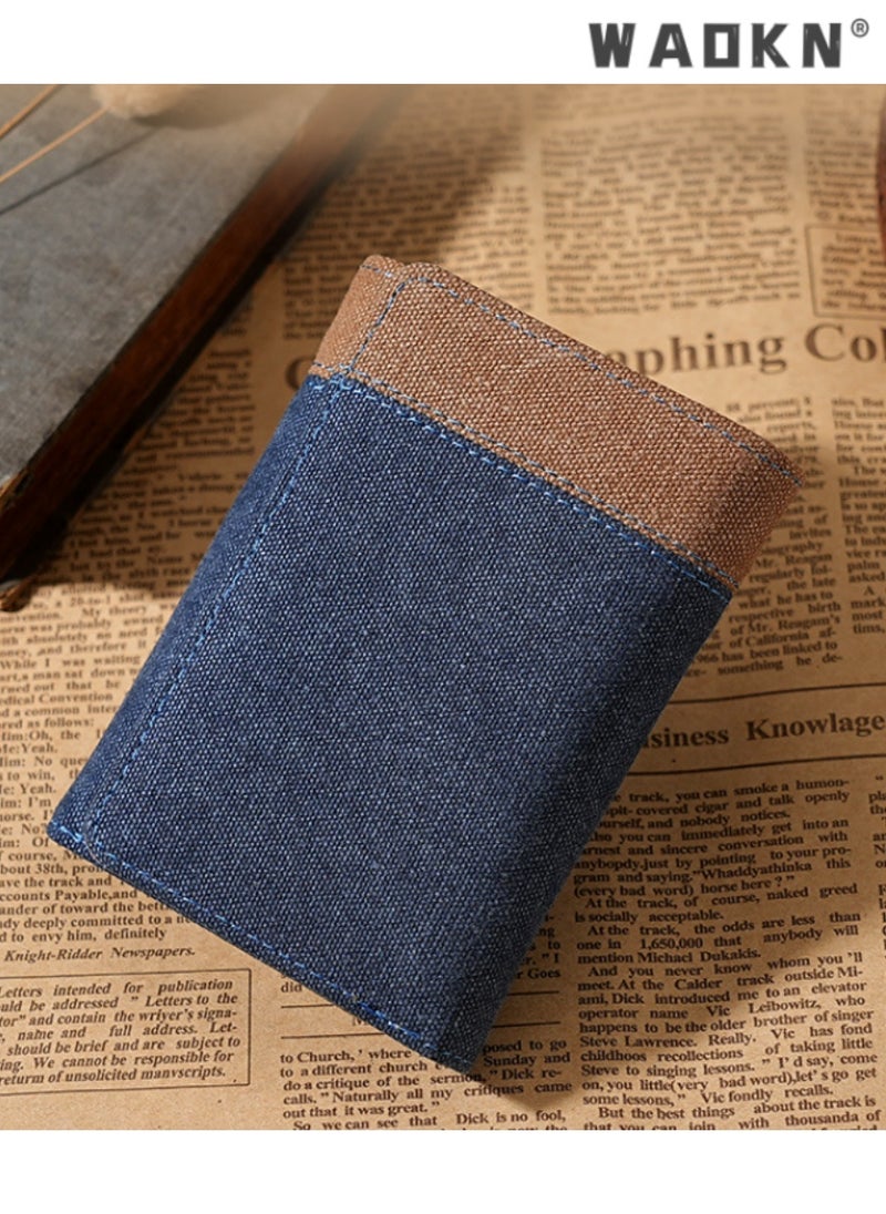 Canvas Wallet Short Fold Men's Purse, Denim Cloth Small Leather Wallet, Stylish and Compact Coin Holder for Everyday Use, Durable Design, Ideal for Travel and Casual Occasions