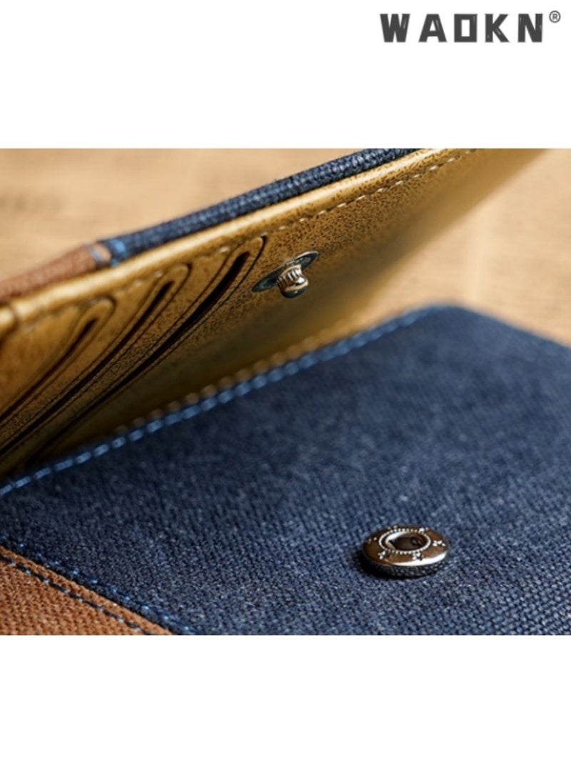 Canvas Wallet Short Fold Men's Purse, Denim Cloth Small Leather Wallet, Stylish and Compact Coin Holder for Everyday Use, Durable Design, Ideal for Travel and Casual Occasions