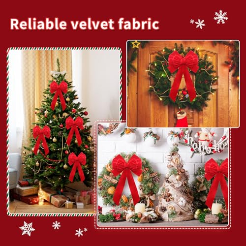 Buart Red Velvet Christmas Bow 19" Long 10" Wide,10 Pcs Holiday Christmas Bows - Image 5
